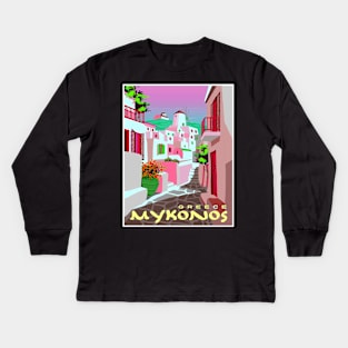 Mykonos Greece Abstract Surreal Travel and Tourism Print Kids Long Sleeve T-Shirt